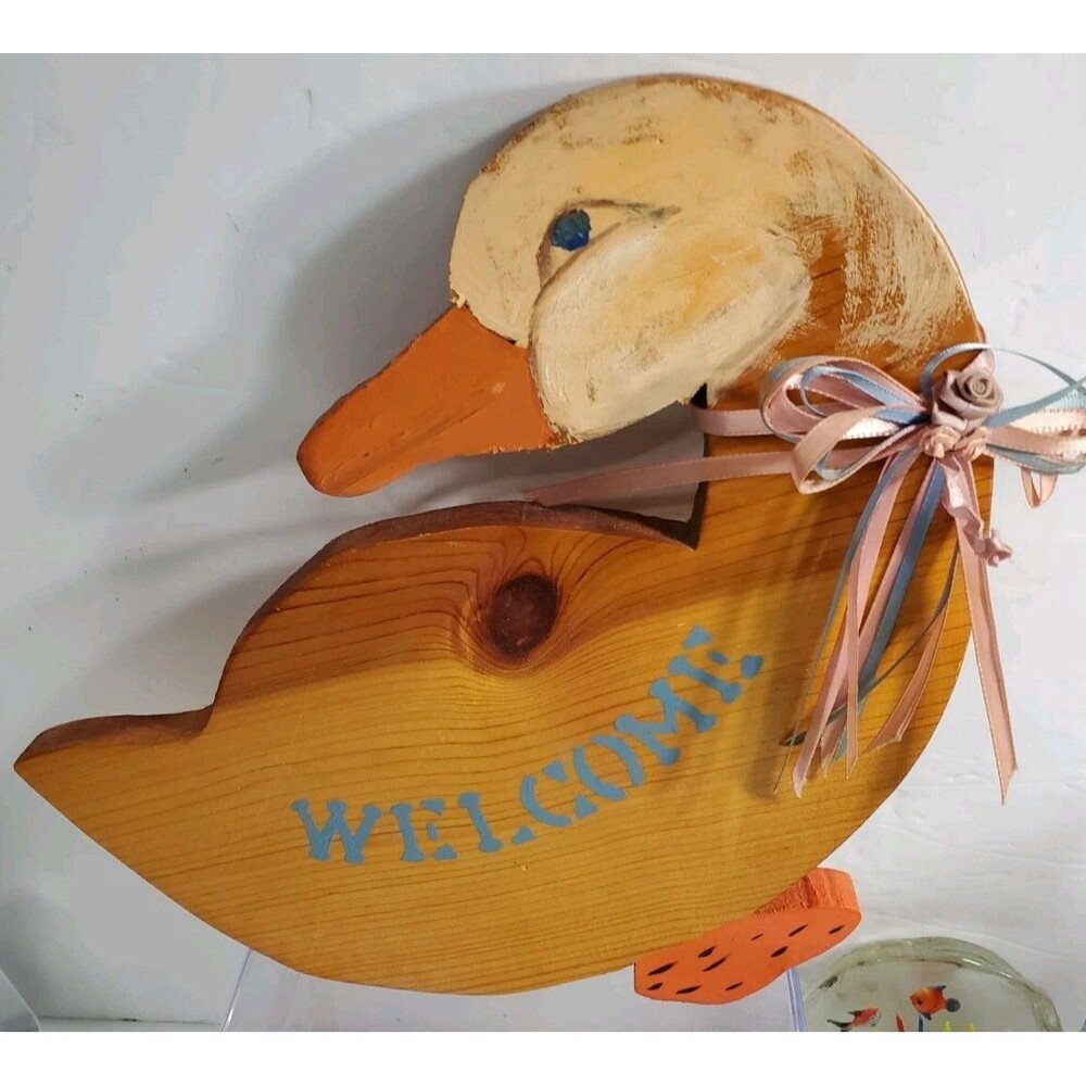 Welcome Wall  Wooden Duck Plaque Hand Painted Country Kichen Farm House Decor
